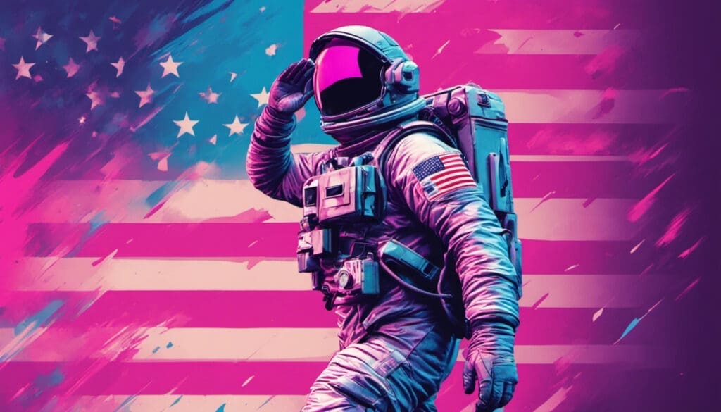 astronaut saluting with american flag
