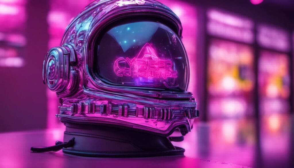 astronaut helmet with cybergrapes in the reflection
