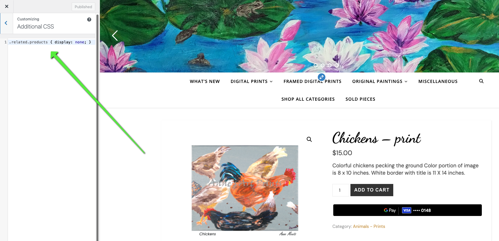 Screenshot-showing-Additional-CSS-for-removing-Related-Products